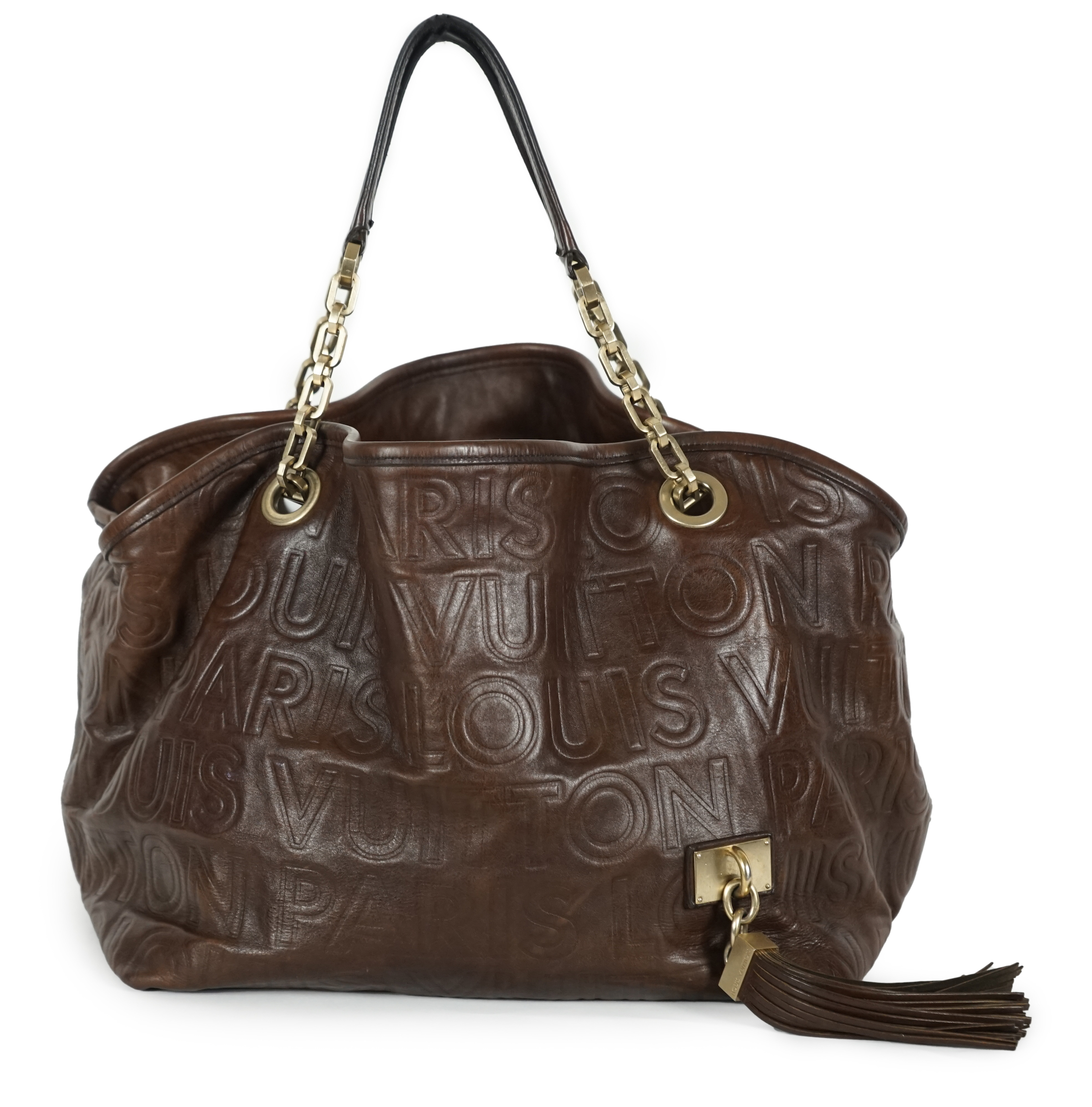 A Louis Vuitton brown Paris Souple Whisper shoulder bag, width 31cm, height 26cm, depth 22cm